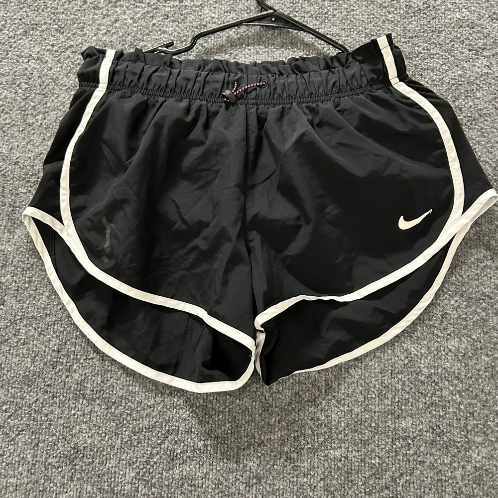 Nike Shorts Womens Size M Black Dri-Fit Running Athletic White Trim Liner 52318
